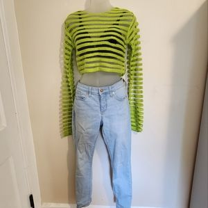 Unique, Neon Green Mesh Long Sleeve Sweater